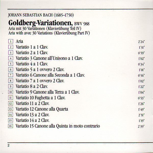 Johann Sebastian Bach, Gustav Leonhardt : Goldberg Variationen, BWV 988 (CD)