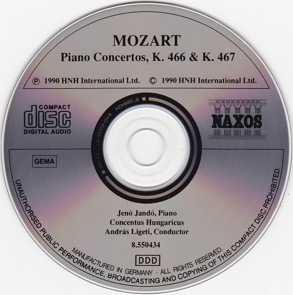 Wolfgang Amadeus Mozart – Jenö Jandó, Concentus Hungaricus, András Ligeti : Piano Concertos • Klavierkonzerte • Concertos Pour Piano K. 466 & 467 "Elvira Madigan" (CD, Album)