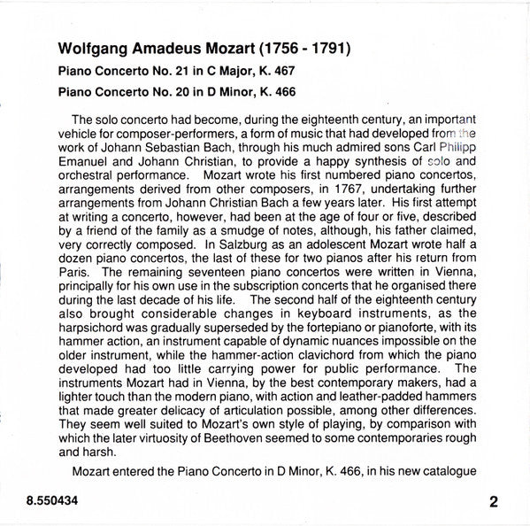 Wolfgang Amadeus Mozart – Jenö Jandó, Concentus Hungaricus, András Ligeti : Piano Concertos • Klavierkonzerte • Concertos Pour Piano K. 466 & 467 "Elvira Madigan" (CD, Album)