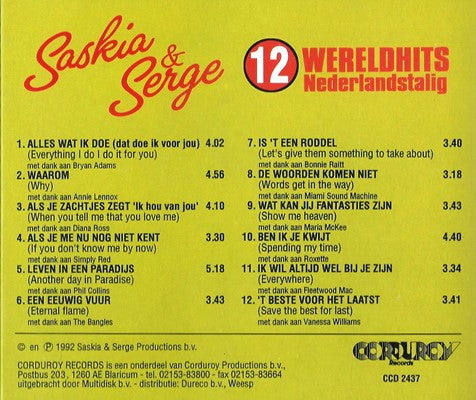 Saskia & Serge : 12 Wereldhits Nederlandstalig (CD, Album)