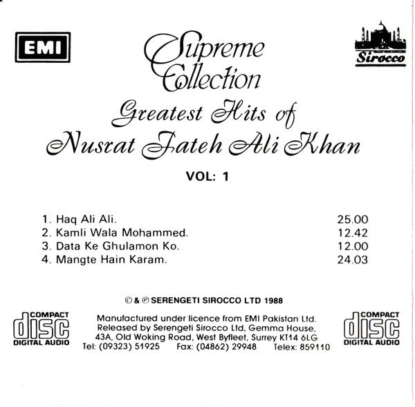 Nusrat Fateh Ali Khan : Greatest Hits Of Nusrat Fateh Ali Khan Vol: 1 (CD, Comp)