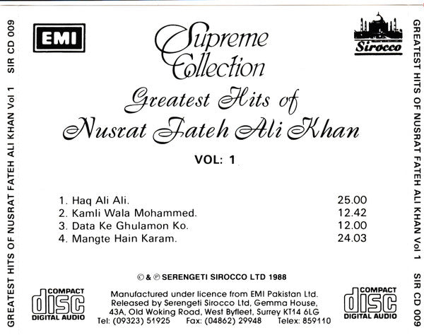 Nusrat Fateh Ali Khan : Greatest Hits Of Nusrat Fateh Ali Khan Vol: 1 (CD, Comp)