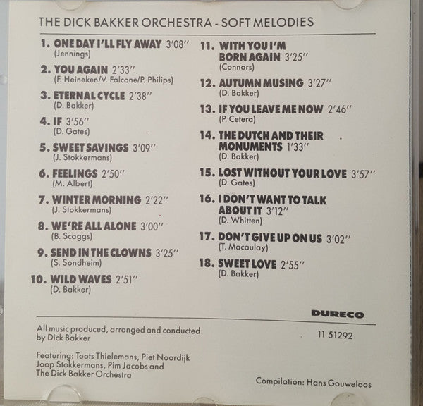 Dick Bakker Orchestra : Soft Melodies (CD, Comp)