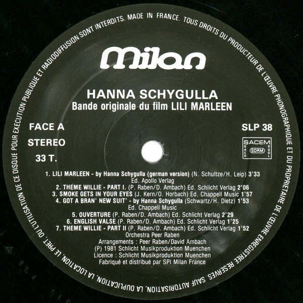 Hanna Schygulla, Orchester Peer Raben : Lili Marleen - Bande Originale Du Film (LP, Album, Bla)
