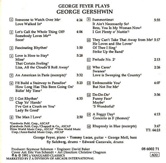 George Feyer : George Feyer Plays Gershwin (CD, Comp)