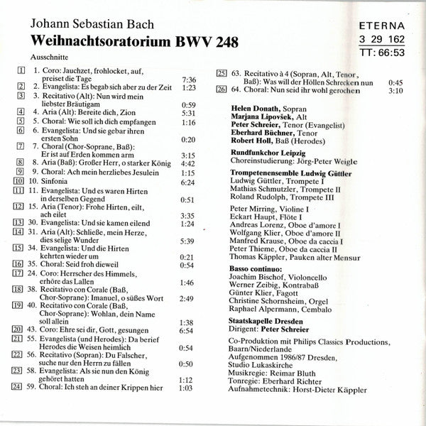Johann Sebastian Bach, Peter Schreier : Weihnachtsoratorium (Ausschnitte) (CD, Album, RE)