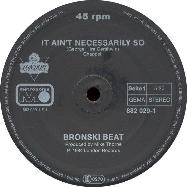 Bronski Beat : It Ain't Necessarily So (12", Maxi)