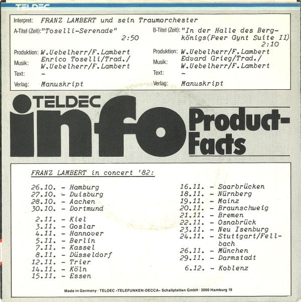 Franz Lambert Und Sein Traumorchester : Toselli-Serenade (7", Single, Promo)
