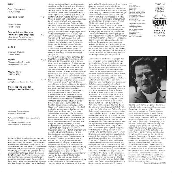 Pyotr Ilyich Tchaikovsky / Mikhail Ivanovich Glinka / Emmanuel Chabrier / Maurice Ravel, Staatskapelle Dresden, Sir Neville Marriner : Capriccio Italien / Caprice Brillant / España / Bolero (LP, RE)