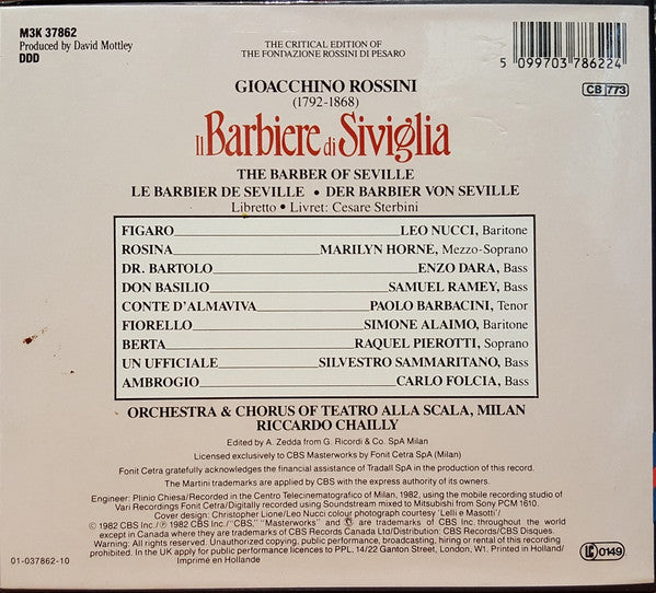 Gioacchino Rossini, Samuel Ramey, Marilyn Horne, Leo Nucci, Enzo Dara, Paolo Barbacini, Orchestra Del Teatro Alla Scala & Coro Del Teatro Alla Scala, Riccardo Chailly : Il Barbiere Di Siviglia (3xCD, Album, RE + Box)