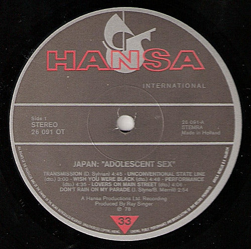 Japan : Adolescent Sex (LP, Album, RP)