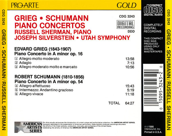 Russell Sherman, Joseph Silverstein, Utah Symphony Orchestra : Grieg - Schumann Piano Concertos (CD, Album)