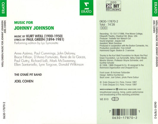 Kurt Weill, Paul Green (3), The Otaré Pit Band, Joel Cohen (3) : Music For Johnny Johnson (CD, Album, 20-)