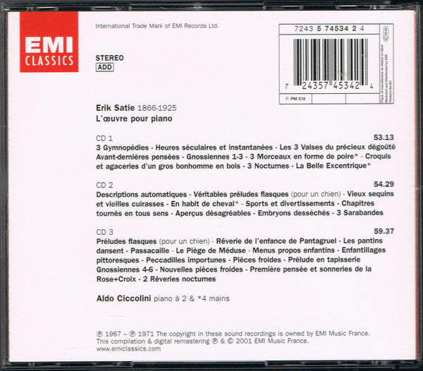 Satie* - Aldo Ciccolini : L'Œuvre Pour Piano (3xCD, RM + Box, Comp)