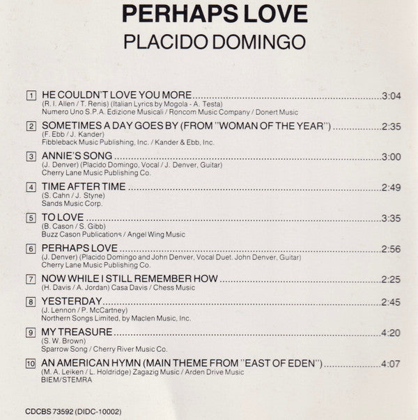 Placido Domingo With John Denver : Perhaps Love (CD, Album)