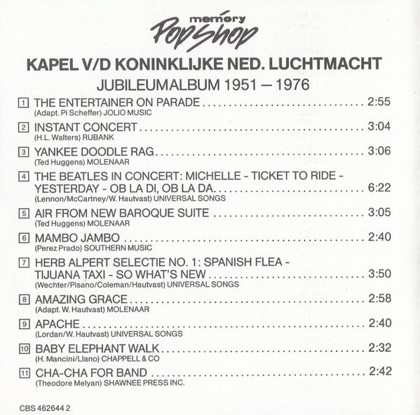 Kapel Van De Koninklijke Luchtmacht : Jubileumalbum 1951 - 1976 (CD, Comp)