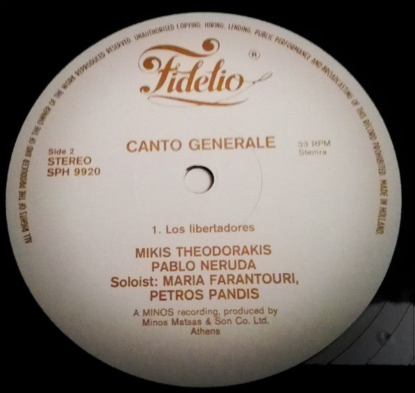 Mikis Theodorakis / Pablo Neruda, Maria Farandouri, Πέτρος Πανδής : Canto General (2xLP, Album, Gat)