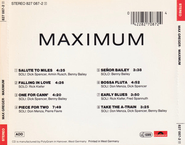 The Max Greger Big Band : Maximum (CD, Album, RE)