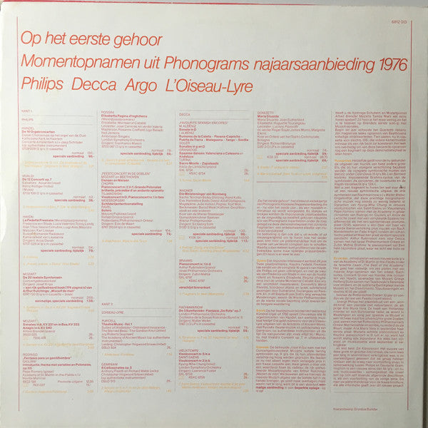Various : Op Het Eerste Gehoor 1976 (LP, Comp, Promo)