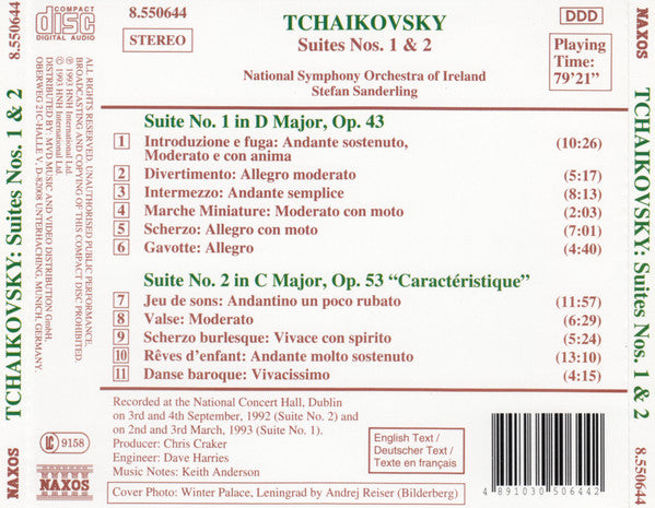 Pyotr Ilyich Tchaikovsky - National Symphony Orchestra Of Ireland, Stefan Sanderling : Suites For Orchestra: No. 1, Op. 43 - No. 2, Op. 53 "Caractéristique" (CD, Album)