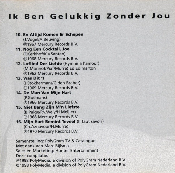 Conny Vandenbos : Ik Ben Gelukkig Zonder Jou (CD, Comp, RE)