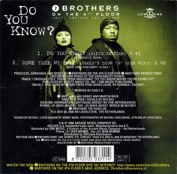 2 Brothers On The 4th Floor Feat. Des'Ray And D-Rock : Do You Know? (CD, Single)