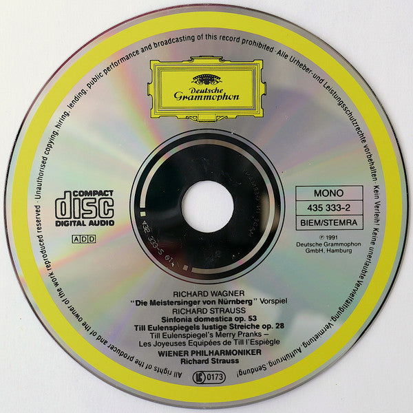 Wiener Philharmoniker, Richard Strauss – 1944 – Richard Strauss / Richard Wagner : Sinfonia Domestica · Till Eulenspiegel / Ouvertüre »Die Meistersinger« (CD, Comp, Mono, RM)