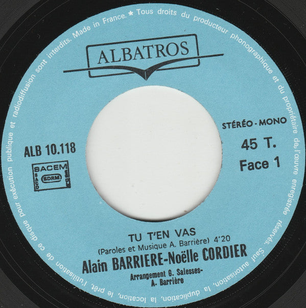 Alain Barrière : Tu T'en Vas / Un Poete (7", Single)