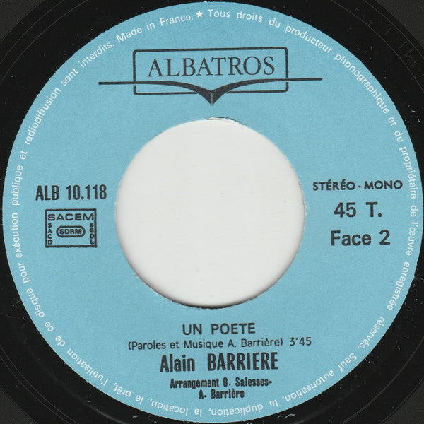 Alain Barrière : Tu T'en Vas / Un Poete (7", Single)