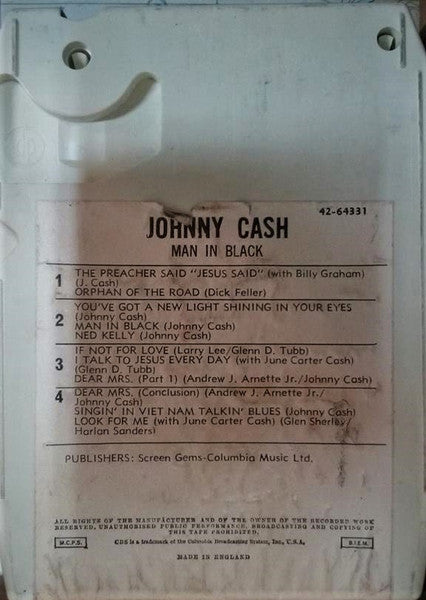 Johnny Cash : Man In Black (8-Trk, Album)