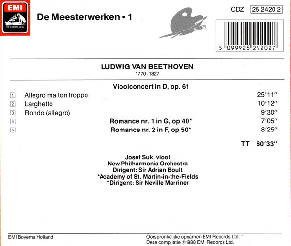 Ludwig van Beethoven, Josef Suk, New Philharmonia Orchestra, The Academy Of St. Martin-in-the-Fields, Sir Adrian Boult, Sir Neville Marriner : Vioolconcert / Vioolromances nrs 1 & 2 (CD, Comp, RM)