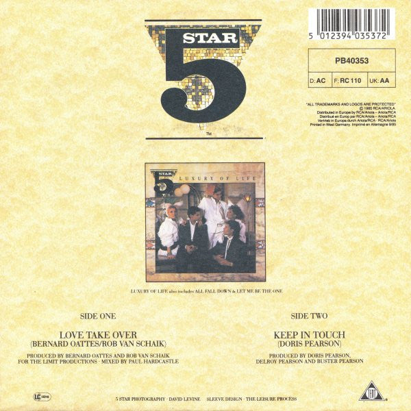 Five Star : Love Take Over (7", Single)
