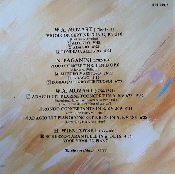 Jaap van Zweden : De Virtuoze Jaap Van Zweden Speelt O.A. Mozart En Paganini (CD, Album)