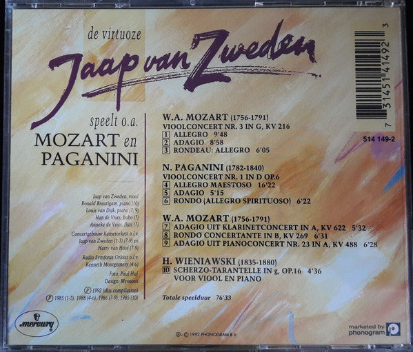 Jaap van Zweden : De Virtuoze Jaap Van Zweden Speelt O.A. Mozart En Paganini (CD, Album)
