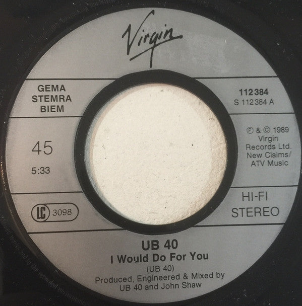 UB40 : I Would Do For You (7", Single)