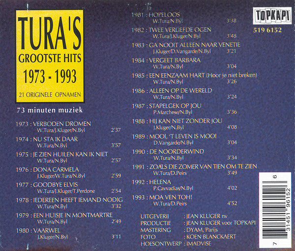 Will Tura : Tura's Grootste Hits 1973 - 1993 (CD, Comp)