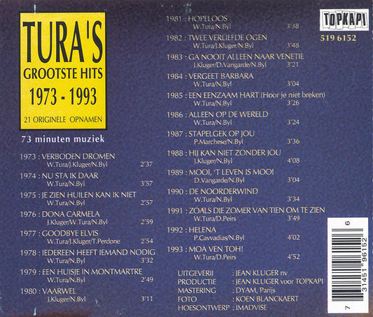 Will Tura : Tura's Grootste Hits 1973 - 1993 (CD, Comp)