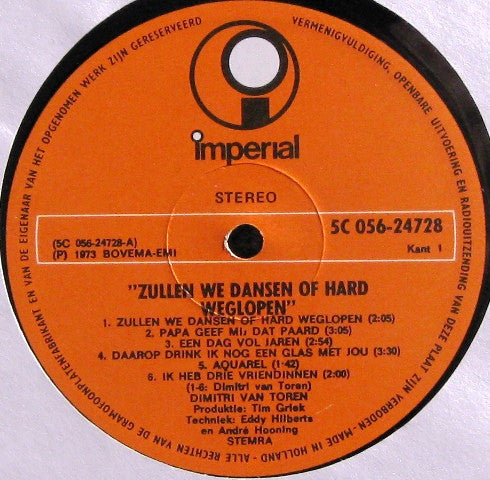 Dimitri Van Toren : Zullen We Dansen Of Hard Weglopen (LP, Album, Gat)