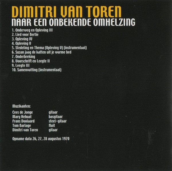 Dimitri Van Toren : Naar Een Onbekende Omhelzing (CD, Album, RM)