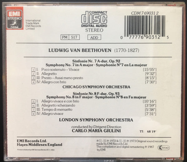 Ludwig van Beethoven, Chicago Symphony Orchestra, London Symphony Orchestra, Carlo Maria Giulini : Sinfonien • Symphonies 7 & 8 (CD, Comp)