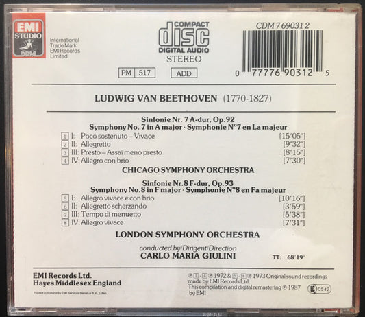Ludwig van Beethoven, Chicago Symphony Orchestra, London Symphony Orchestra, Carlo Maria Giulini : Sinfonien • Symphonies 7 & 8 (CD, Comp)