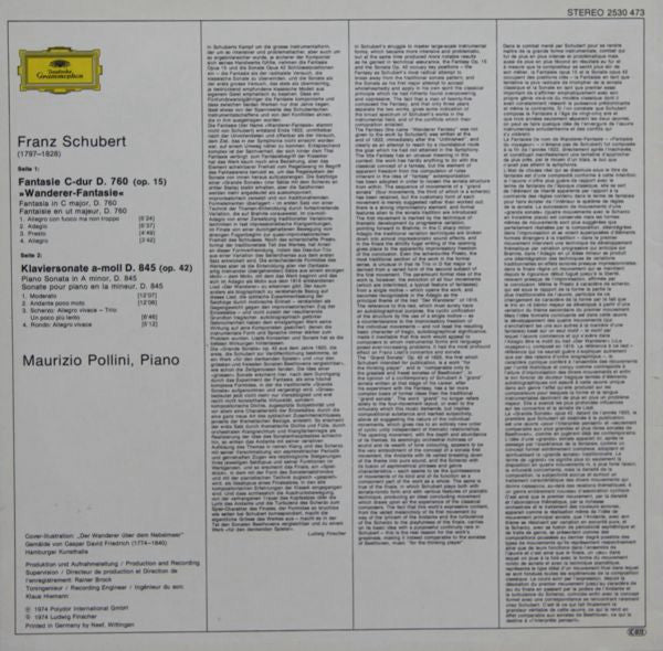 Franz Schubert - Maurizio Pollini : Wanderer-Fantasie / Klaviersonate A-moll D. 845 - Piano Sonata In A Minor (LP, RP)