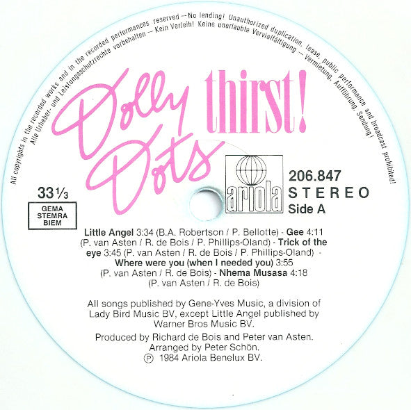 Dolly Dots : Thirst! (LP, Album, Ltd, Whi)