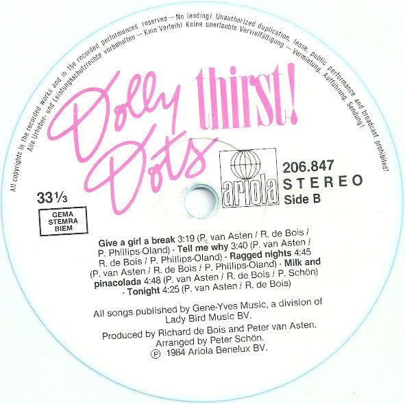 Dolly Dots : Thirst! (LP, Album, Ltd, Whi)
