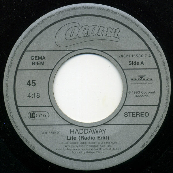 Haddaway : Life (7", Single)