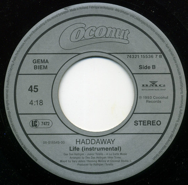 Haddaway : Life (7", Single)