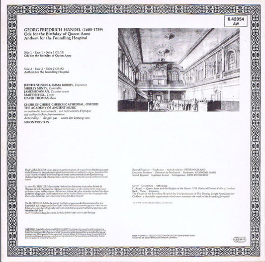 Georg Friedrich Händel - The Choir Of Christ Church Cathedral, The Academy Of Ancient Music, Simon Preston : Geburtstagsode für Queen Anne / Foundling Hospital Anthem (LP)
