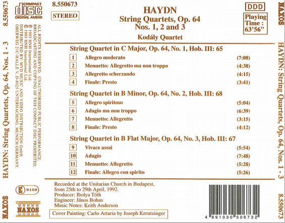 Joseph Haydn - Kodály Quartet : String Quartets Op. 64 - Nos. 1, 2 And 3 (CD, Album)