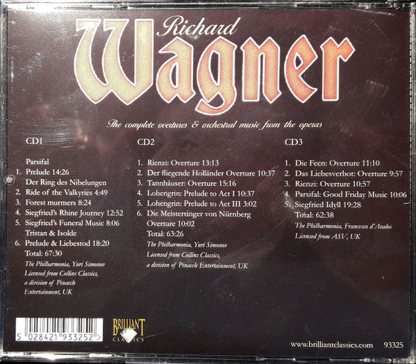 Richard Wagner, Philharmonia Orchestra, Yuri Simonov, Francesco D'Avalos : The Complete Overtures & Orchestral Music From The Operas (3xCD, Album)
