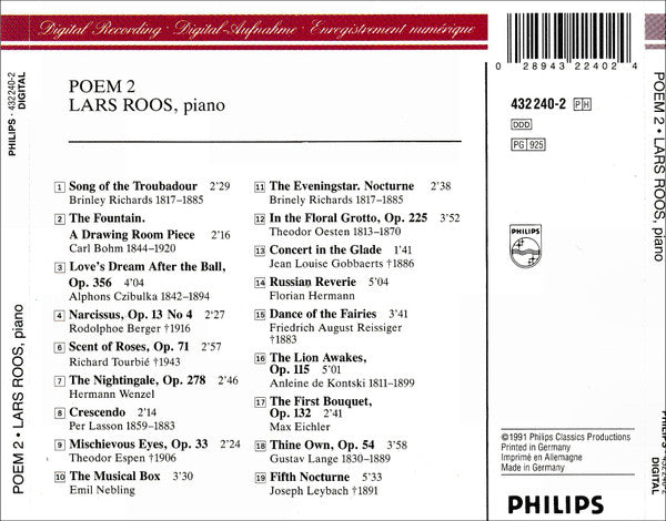 Lars Roos : Piano Poem 2 (Drawing Room Pieces • Salongsstücke • Salongsmusik) (CD)